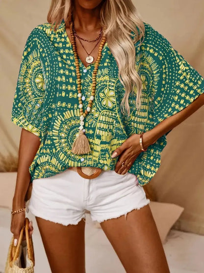 Printed V-Neck Half Sleeve Top printed design