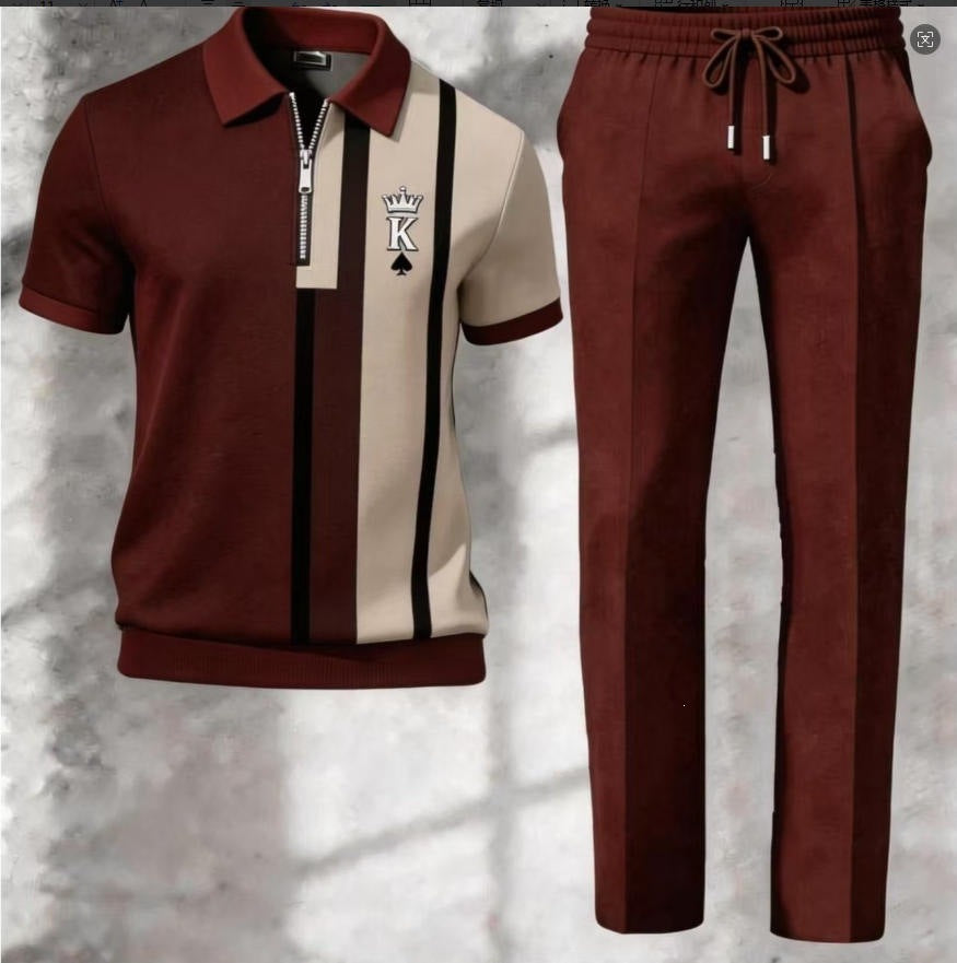 Mens 3D printed shirt and pants set casual outfit