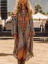 Fringe Hem Notched Long Sleeve Dress featuring colorful embroidery and fringe details, perfect for stylish summer outings.