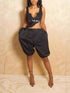 Pleated high waist shorts with drawstring waist