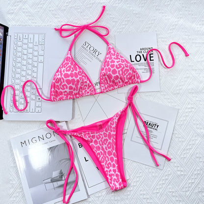 Leopard Print Bikini Set halter neck