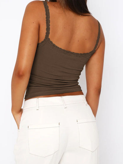 Lace Trim Straight Neck Cami lace trim detail