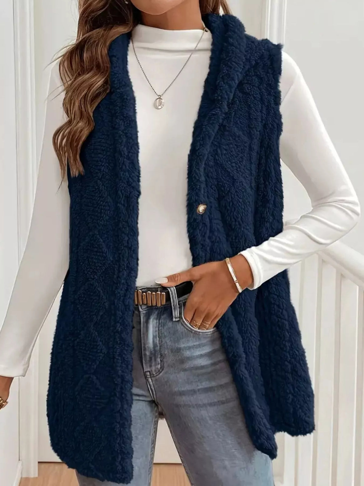Hooded Sherpa Vest Coat women&