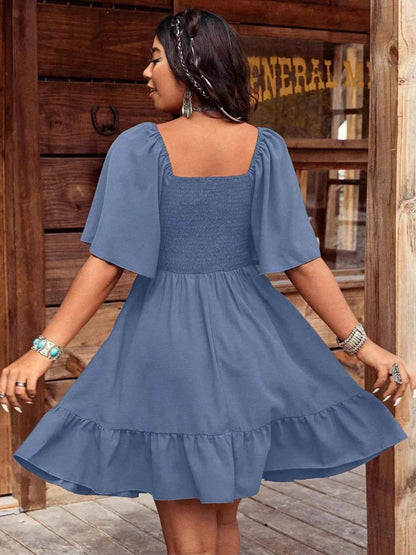 Embroidered Flutter Sleeve Mini Dress