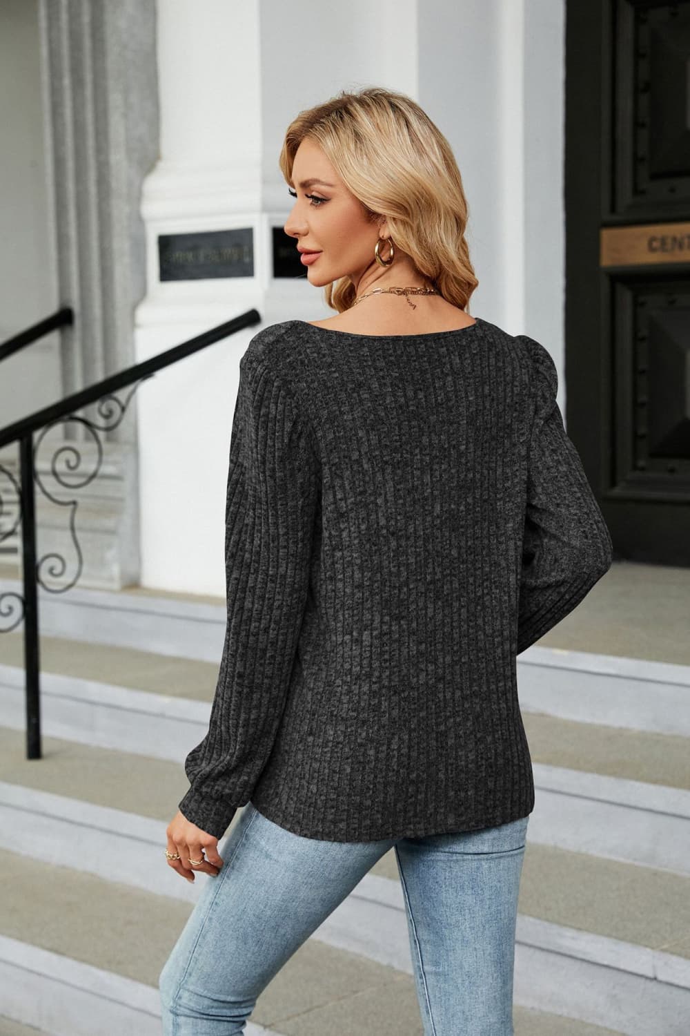 Ribbed Square Neck Long Sleeve Tee long sleeve detail