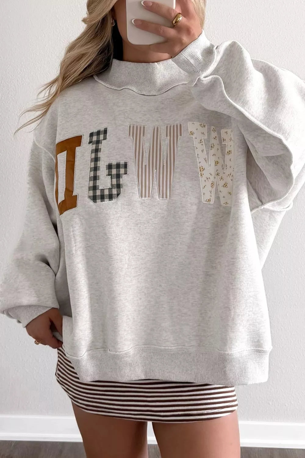 WWJD Mix Pattern Graphic Sweatshirt front view