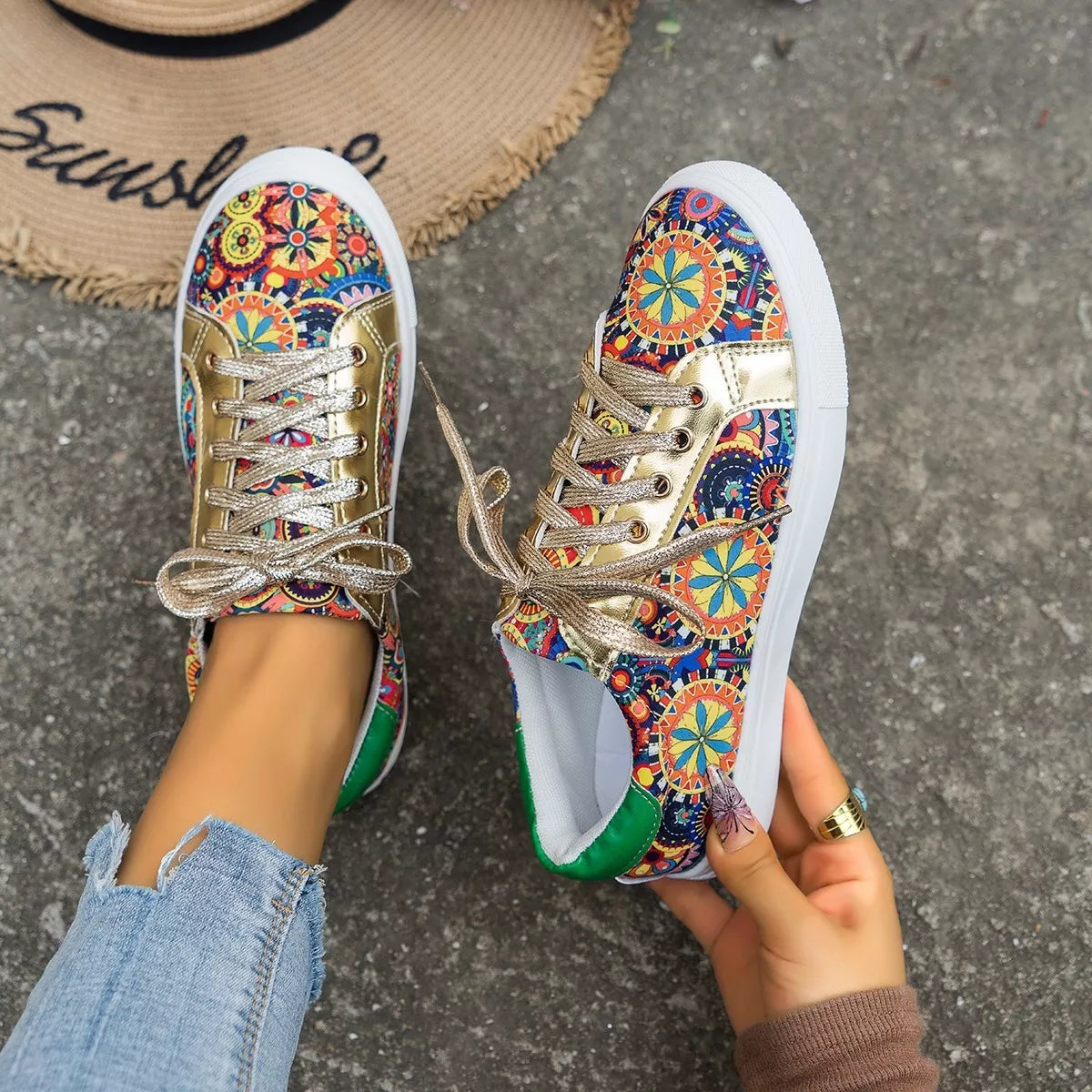 Printed Round Toe Sneakers casual footwear