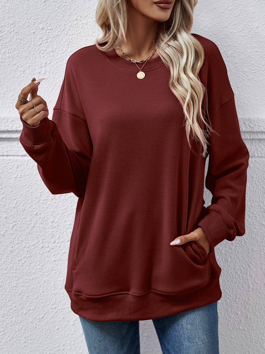 Dropped Shoulder Sweatshirt with Pockets dropped shoulder design
