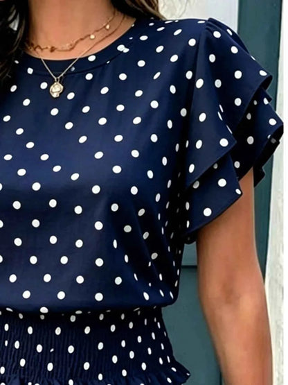 Elevate Your Wardrobe with the Polka Dot Ruffle Sleeve Blouse