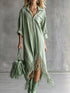 Fringe Hem Zip-Up Shirt Dress women&