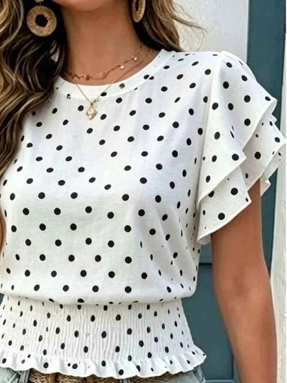 Elevate Your Wardrobe with the Polka Dot Ruffle Sleeve Blouse