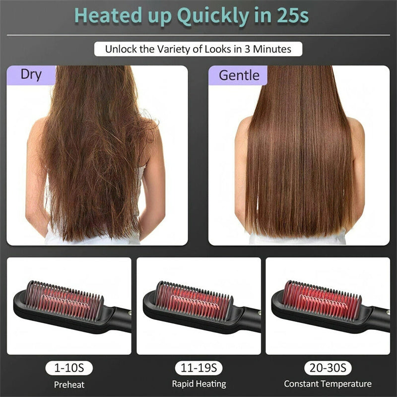 2-in-1 hair straightener and curling comb with ceramic design