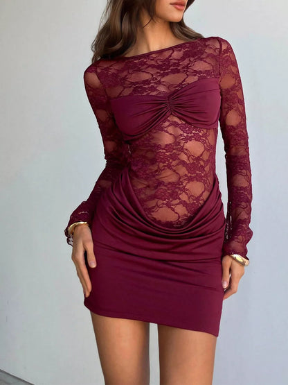 Lace sheer long sleeve dress long sleeve detail