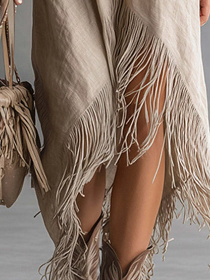 Fringe Hem Zip-Up Shirt Dress women&