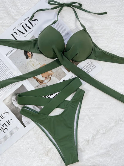 Crisscross Halter Neck Bikini Set halter neck