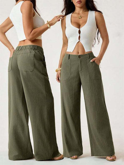 Cotton Linen Wide-Leg Pants worn by a model, showcasing stylish and casual women&