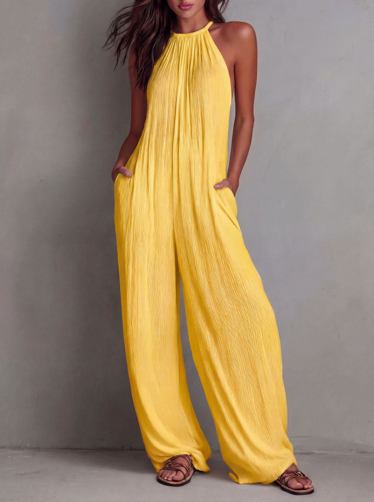 Wide Leg Backless Jumpsuit backless design