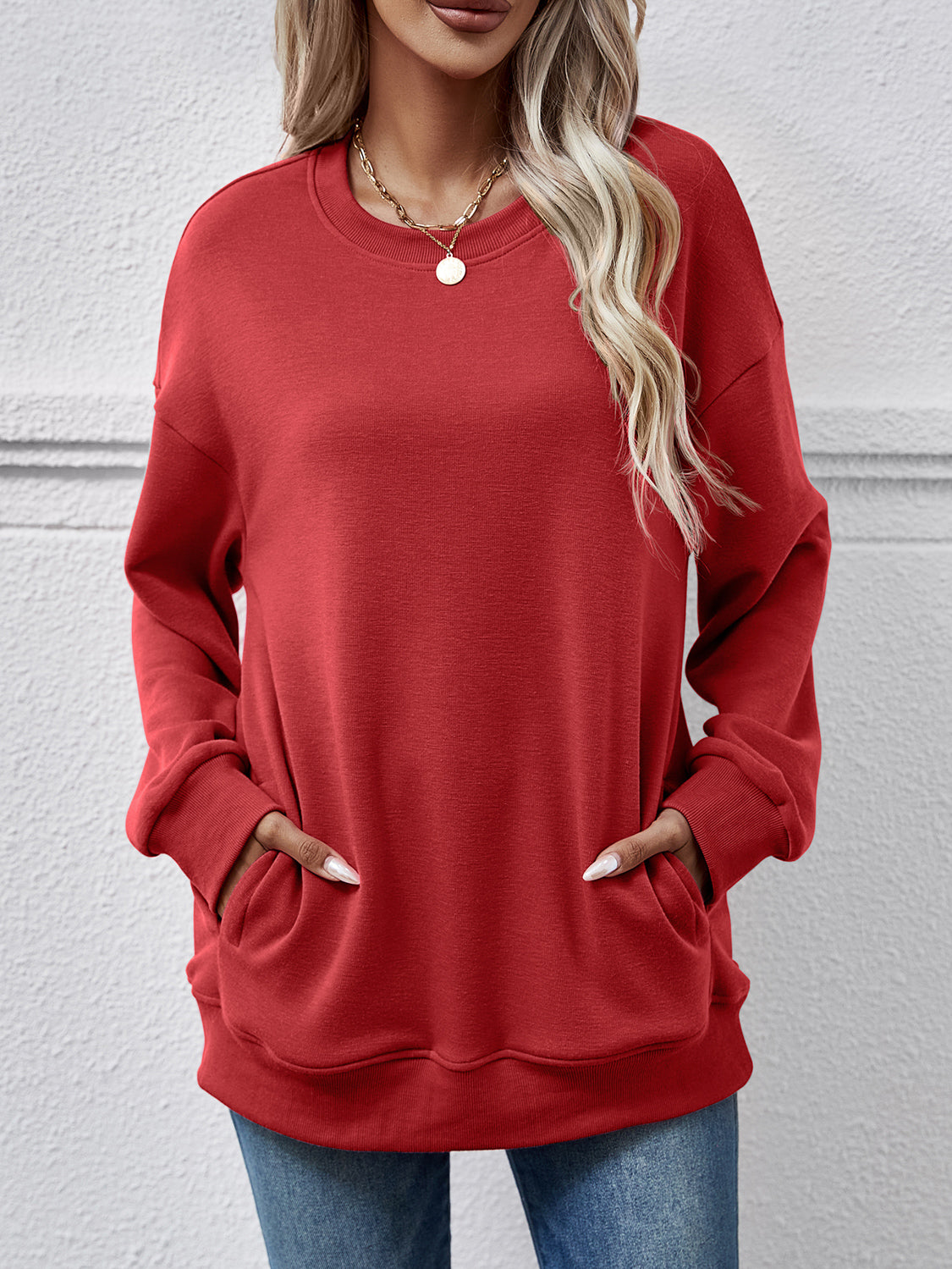 Dropped Shoulder Sweatshirt with Pockets dropped shoulder design