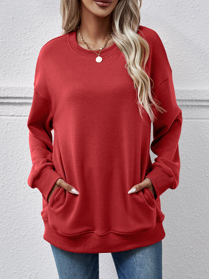 Dropped Shoulder Sweatshirt with Pockets dropped shoulder design