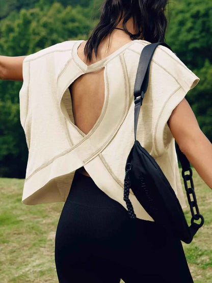 Stylish Cutout Back Short Sleeve T-Shirt for Effortless Chic