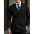 Mens suit set featuring a stylish black double-breasted jacket and elegant tie, ideal for casual business attire.