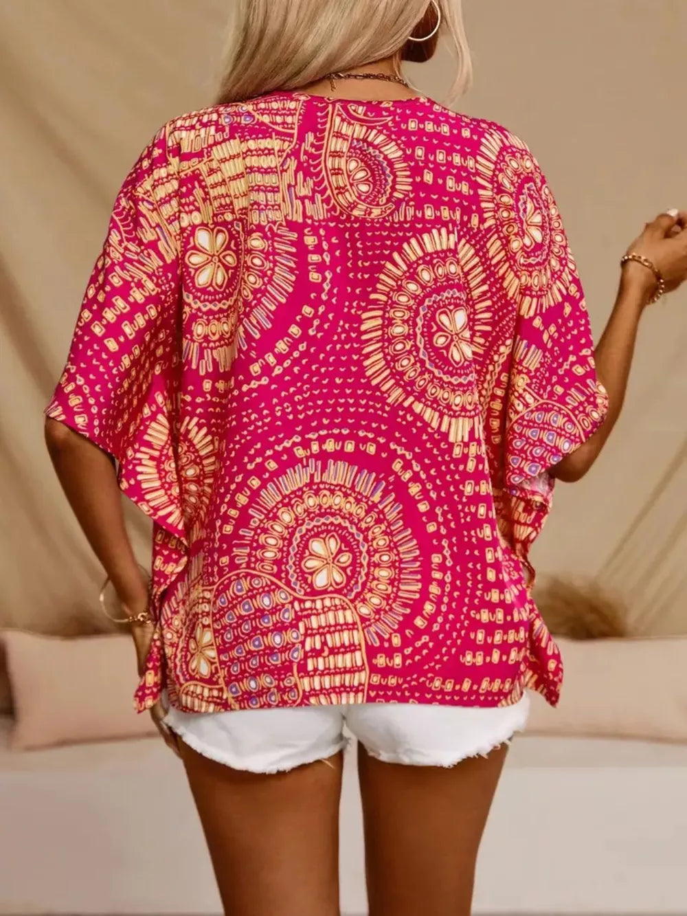 Printed V-Neck Half Sleeve Top printed design
