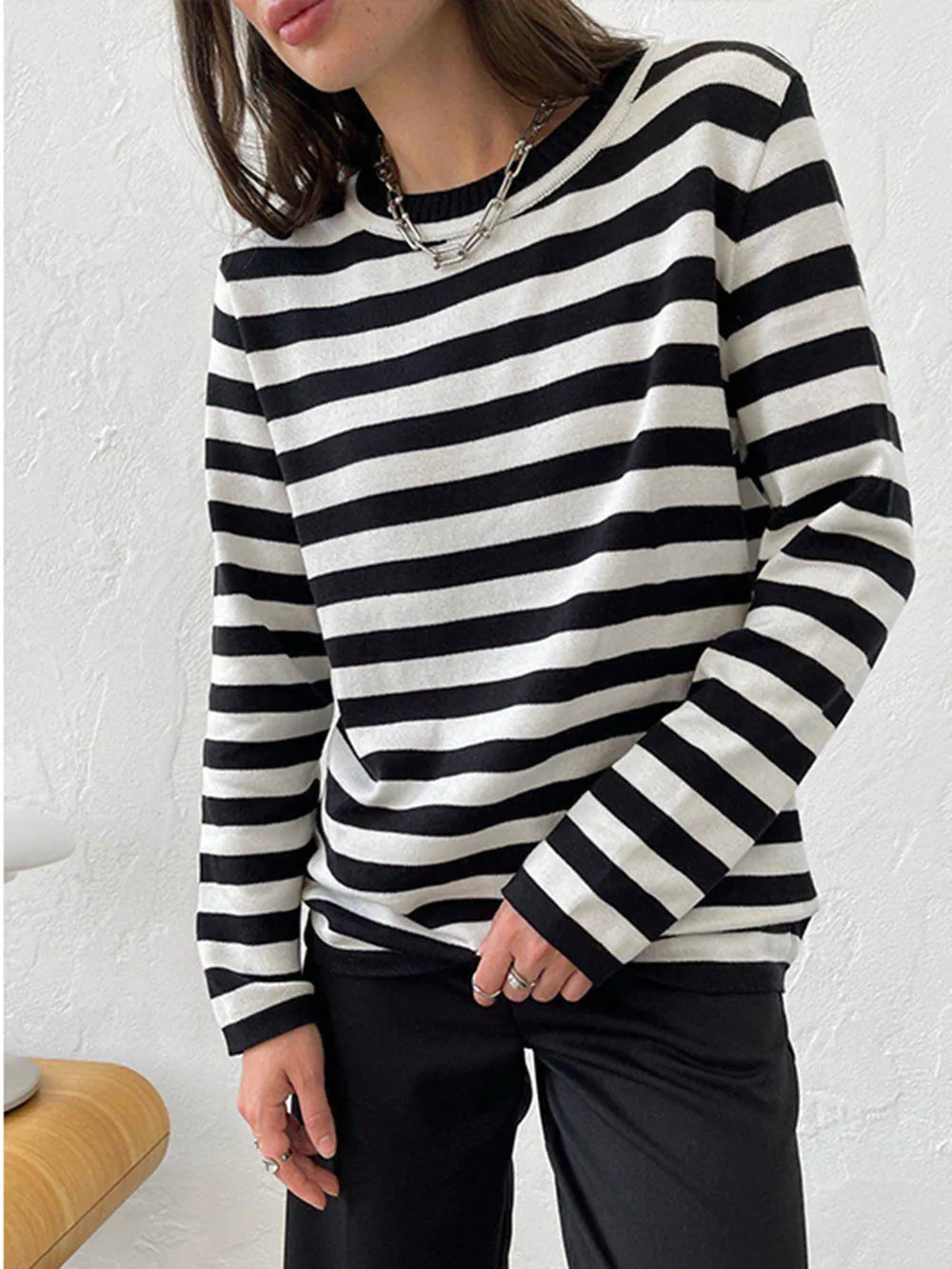 Striped Long Sleeve Sweater styled outfit