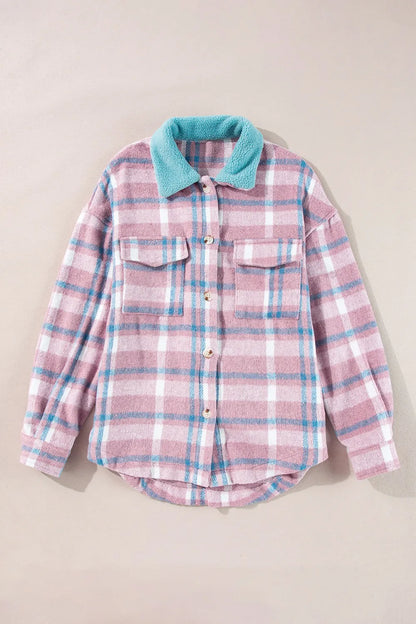 Stylish Plaid Shacket with Pockets plaid pattern