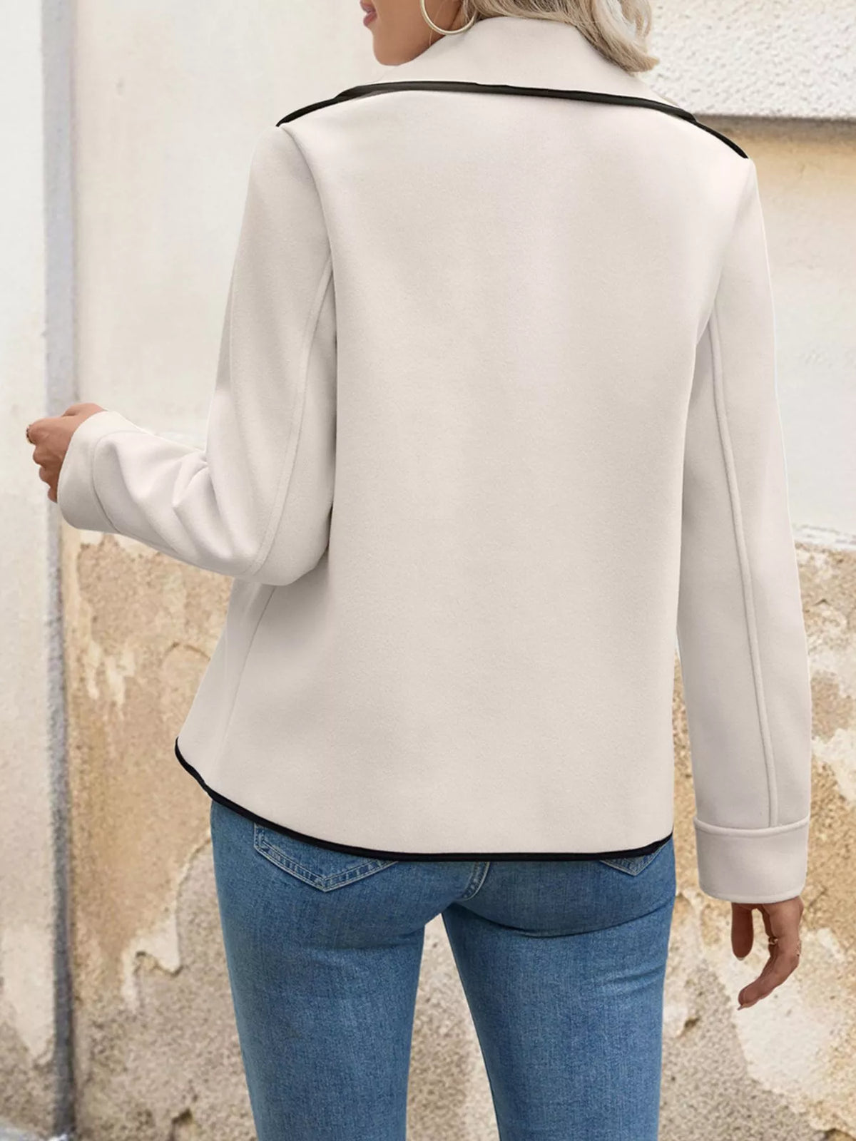 Contrast Trim Double-Breasted Jacket women&