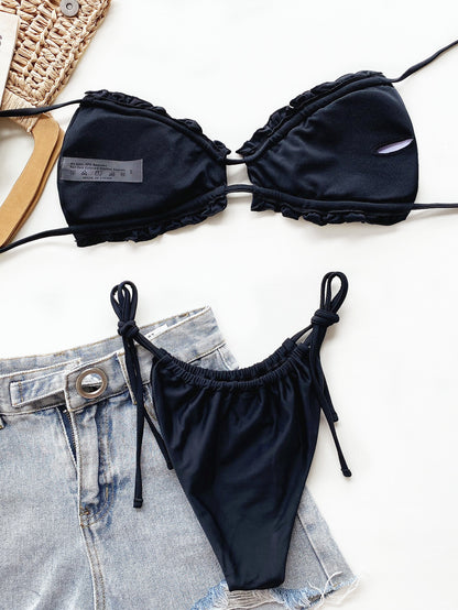 Frill Halter Neck Bikini Set – Women&