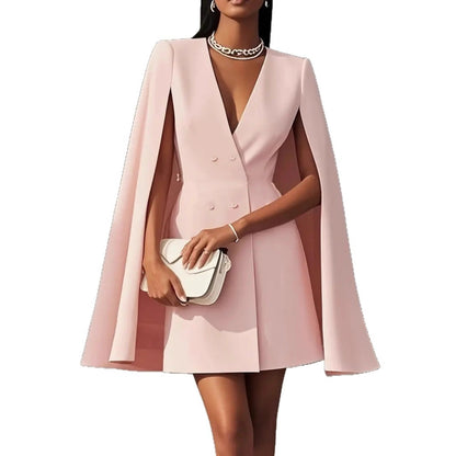 Double-Breasted Shawl Cloak Dress shawl collar