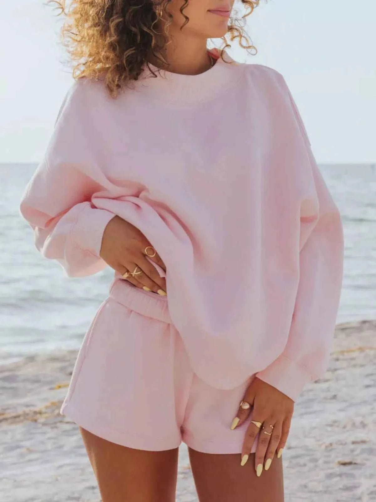 Stay Cozy and Stylish with Our Relaxed Fit Sweatshirt and Shorts Set