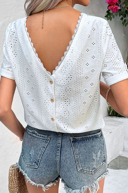 Eyelet Short Sleeve Shirt casual outfit