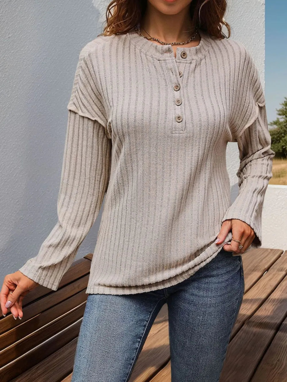 Perfee Long Sleeve T-Shirt with Slit Design casual outfit