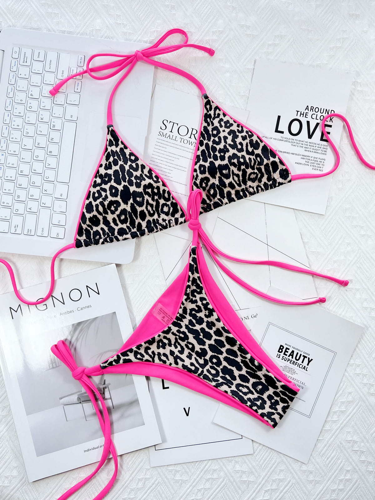 Leopard Print Bikini Set halter neck