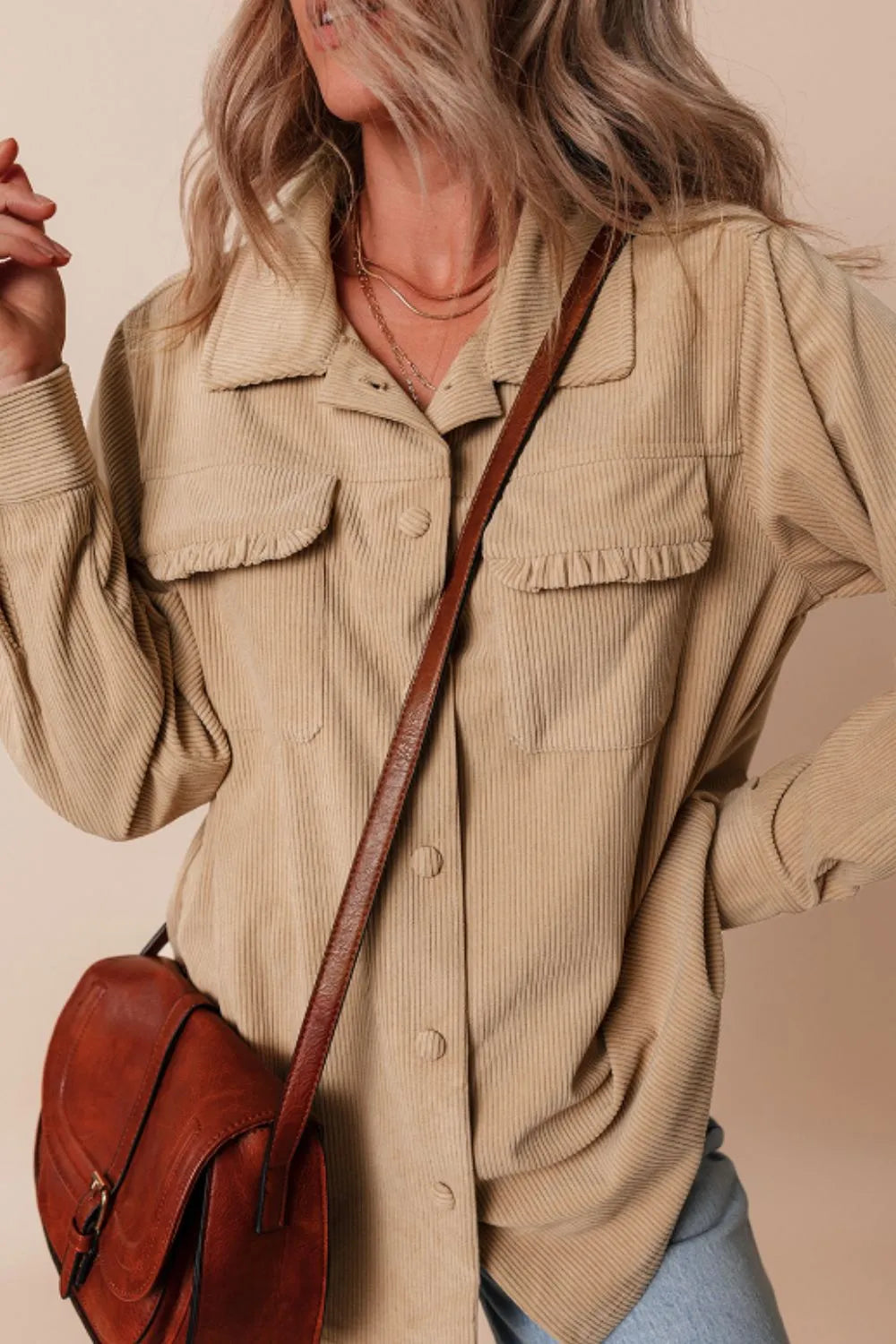 Long Sleeve Frill Shacket women&