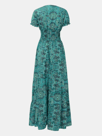 Smocked v-neck short sleeve dress smocked detail