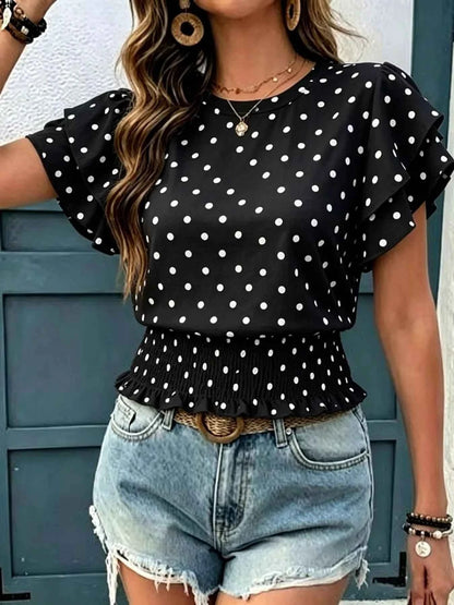 Elevate Your Wardrobe with the Polka Dot Ruffle Sleeve Blouse