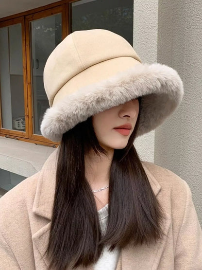 Fuzzy Trim Bucket Hat fuzzy trim