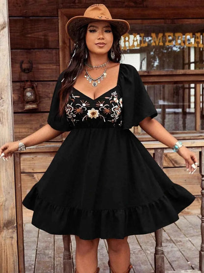 Embroidered Flutter Sleeve Mini Dress