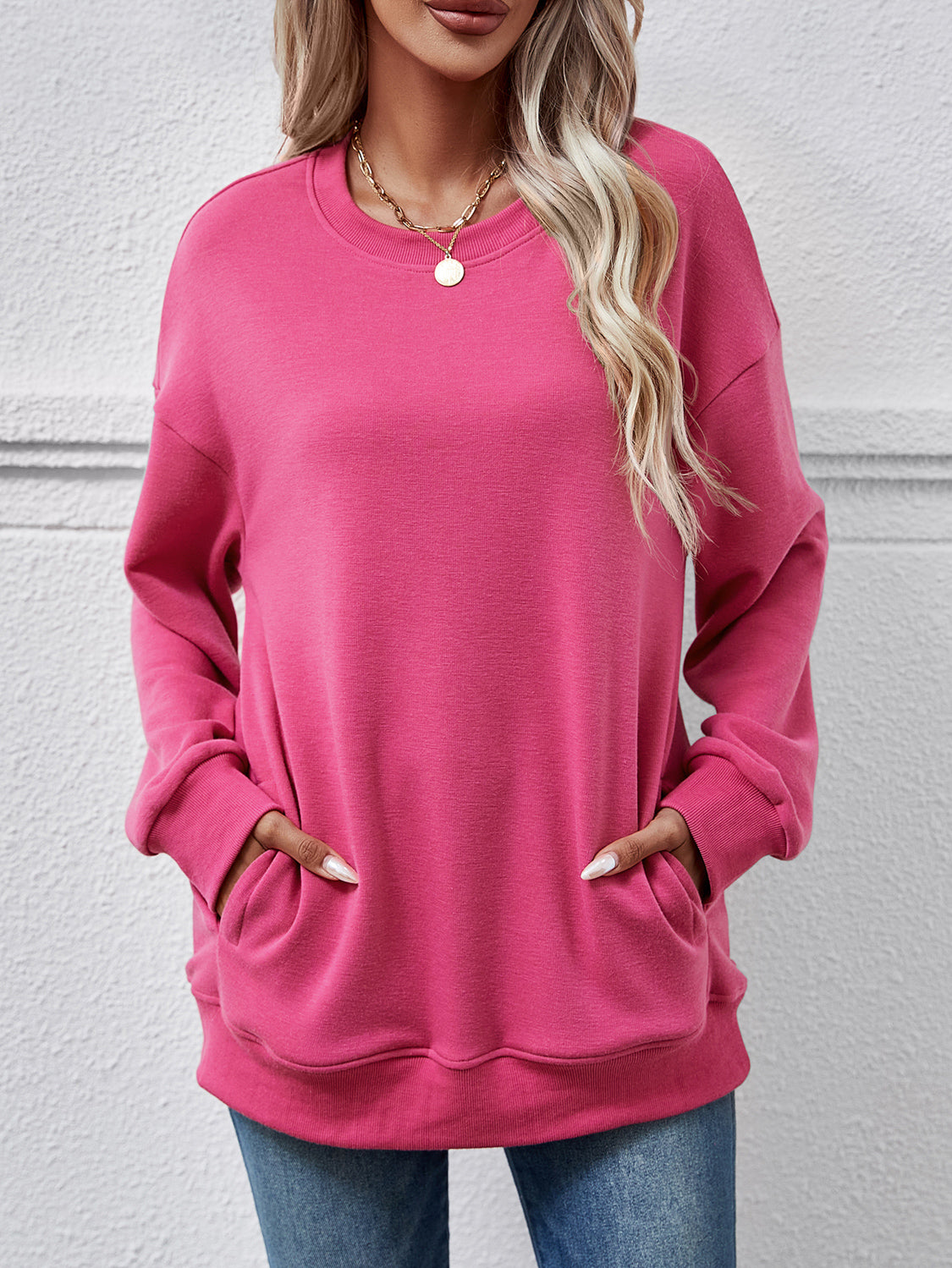 Dropped Shoulder Sweatshirt with Pockets dropped shoulder design