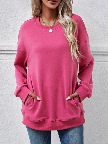Dropped Shoulder Sweatshirt with Pockets dropped shoulder design