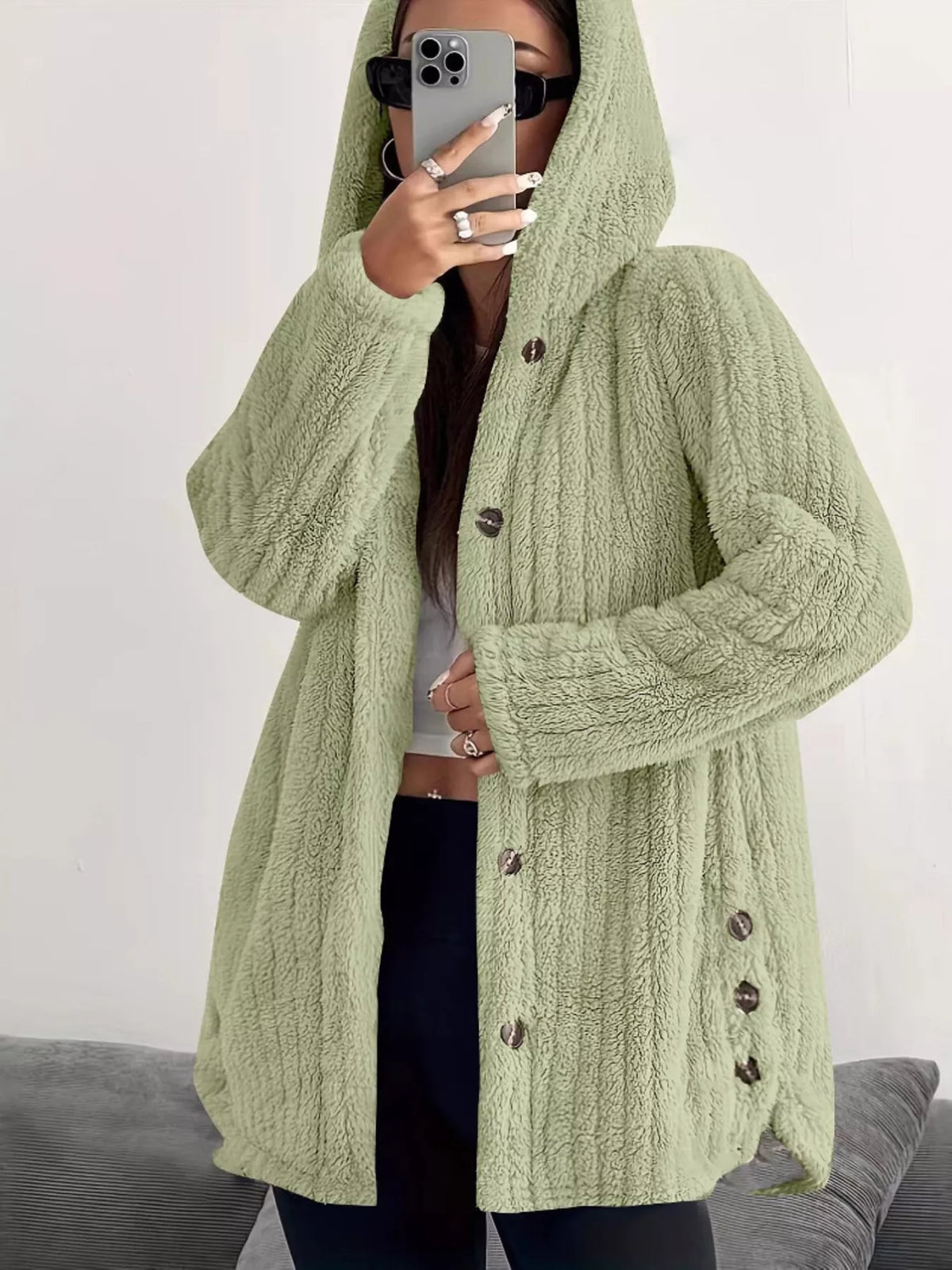 Plus Size Fleece Hooded Jacket women&