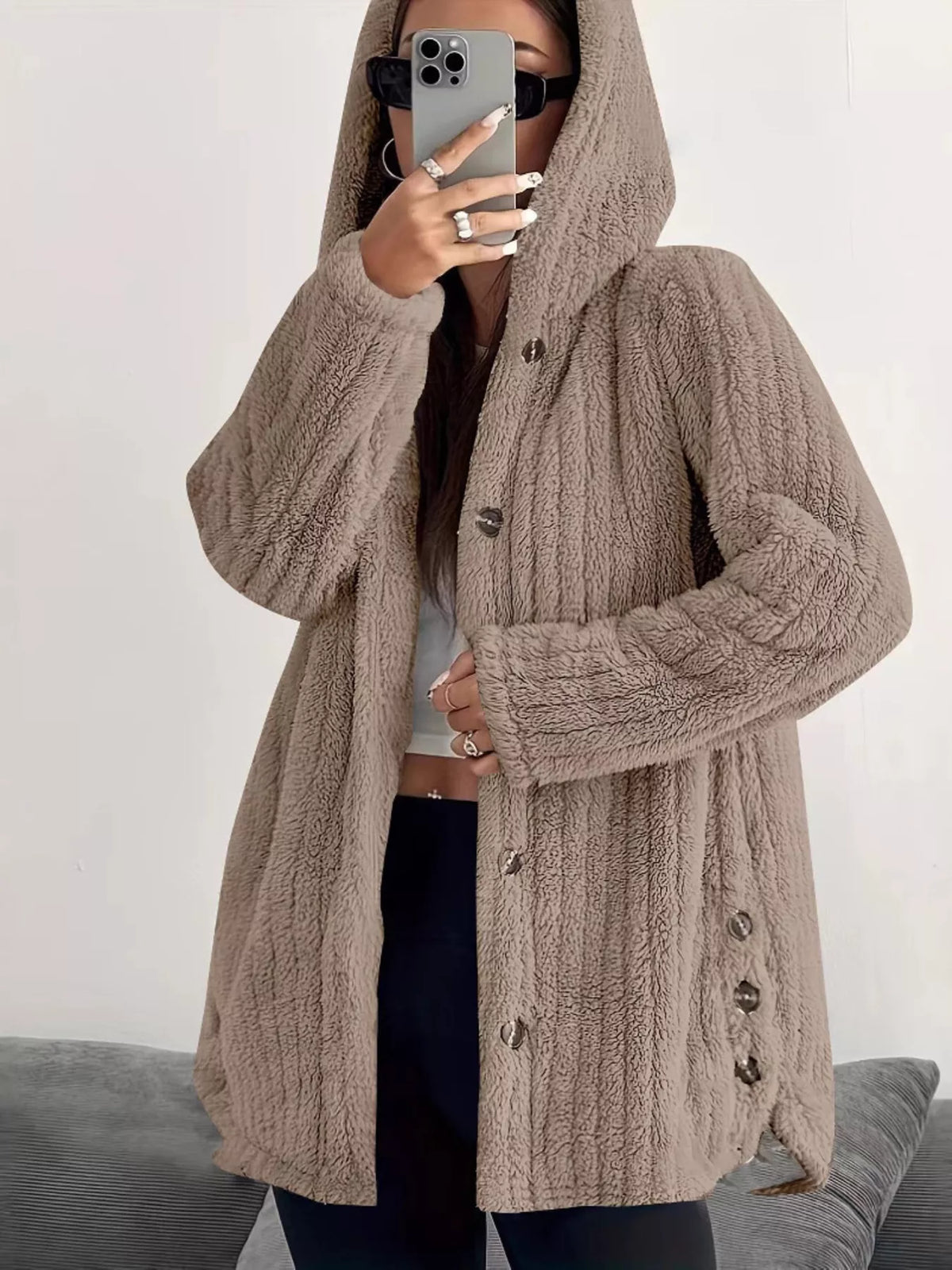 Plus Size Fleece Hooded Jacket women&