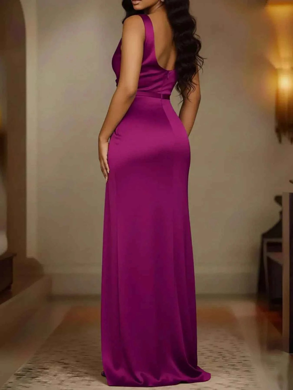 Elevate Your Style with Our Plus Size Satin Maxi Dress - Cowl Neck &amp; High Slit