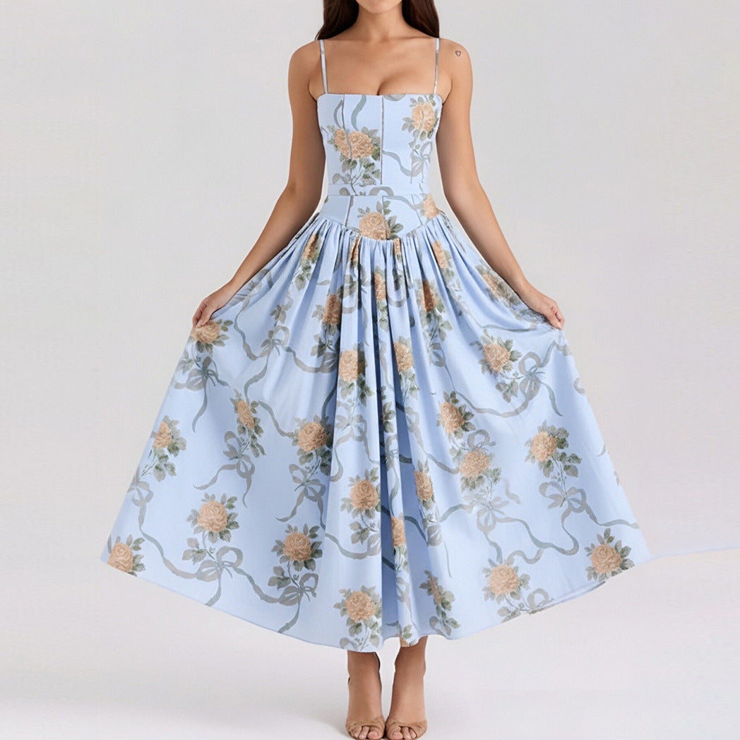 Elegant Summer Flared Strap Dress – Floral Style showcasing flared design and stunning floral patterns for summer elegance.