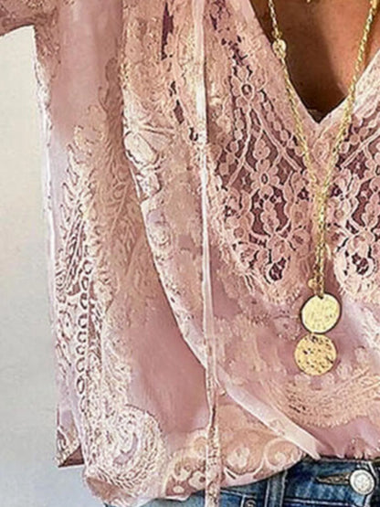 Elegant Lace Neck Blouse khaki style