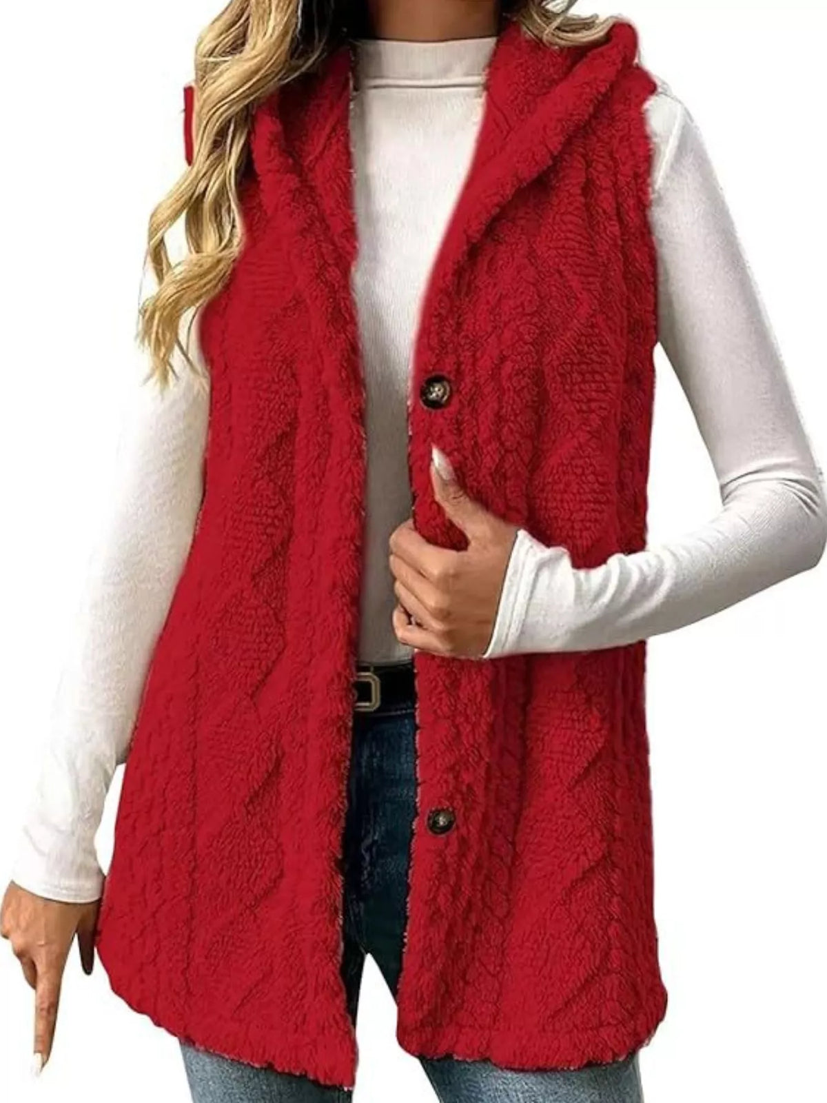 Hooded Sherpa Vest Coat women&