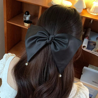 Satin Pearl Bow Hair Clip elegant hairstyle
