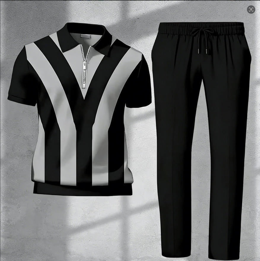 Mens 3D printed shirt and pants set casual outfit